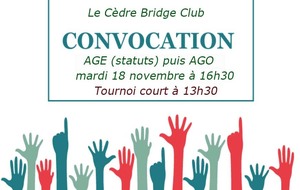 AGE puis AGO du Cèdre saison 2024/2025 le mardi 18 novembre dès 16h30