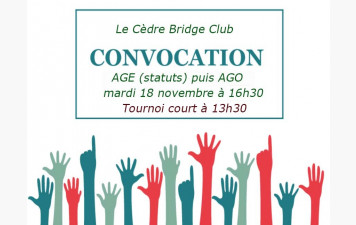 AGE puis AGO du Cèdre saison 2024/2025 le mardi 18 novembre dès 16h30